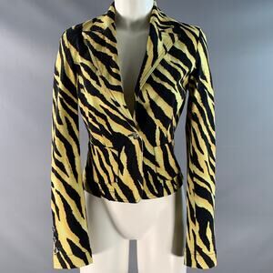 VERSACE JEANS COUTURE Size 8 Black Yellow Cotton Blend Animal Print Jacket